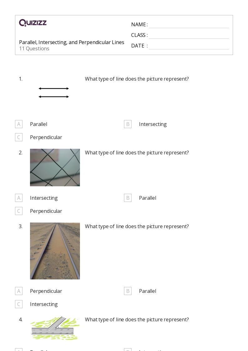 Parallel, Intersecting, and Perpendicular Lines - Printable Parallel-and-perpendicular-lines Worksheets Grade 5 - Quizizz