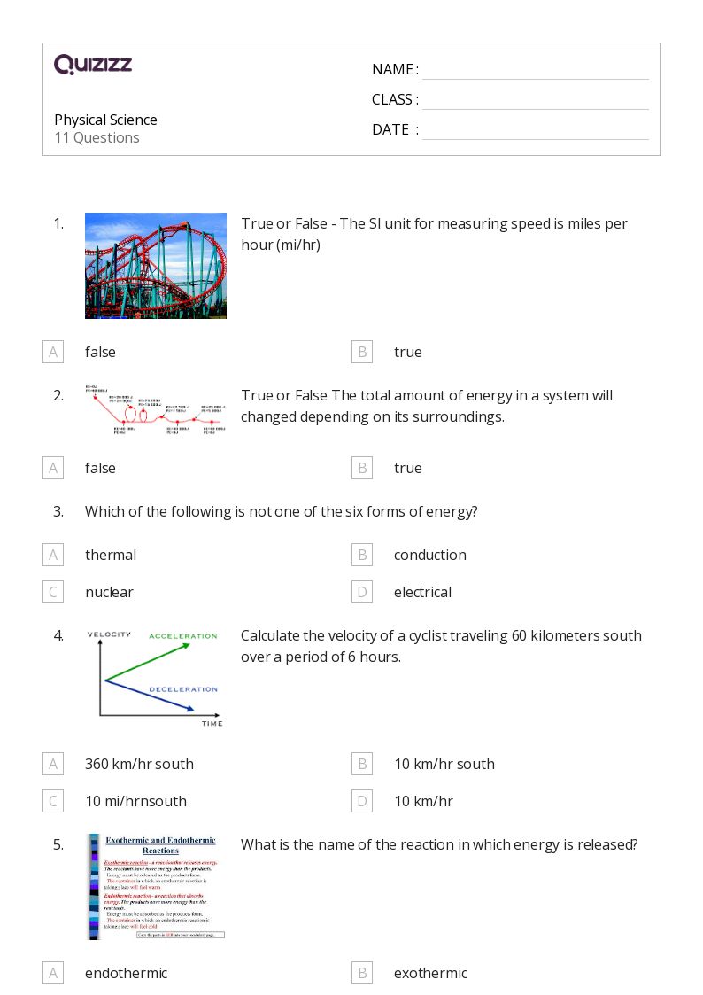 Physical Science - Printable Science Worksheets Year 8 - Quizizz