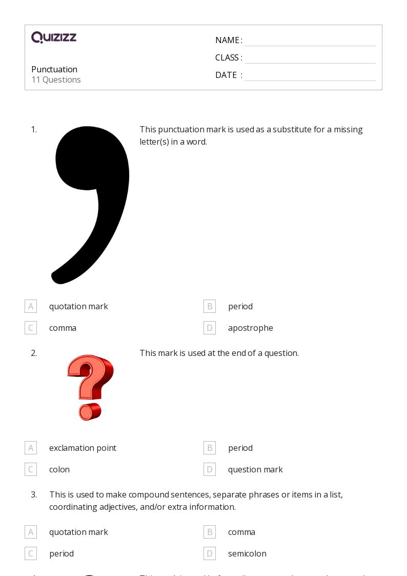 Punctuation - Printable Punctuation Worksheets Grade 7 - Quizizz