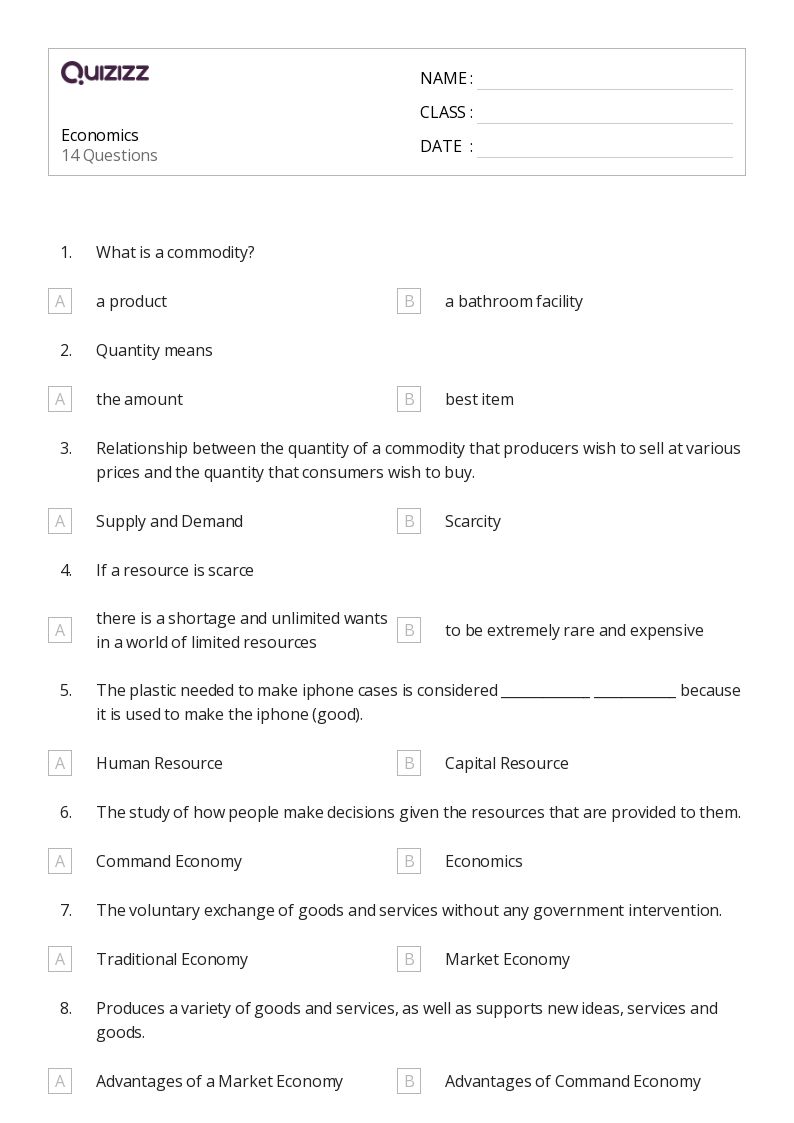 Economics - Printable Social-studies Worksheets Grade 7 - Quizizz