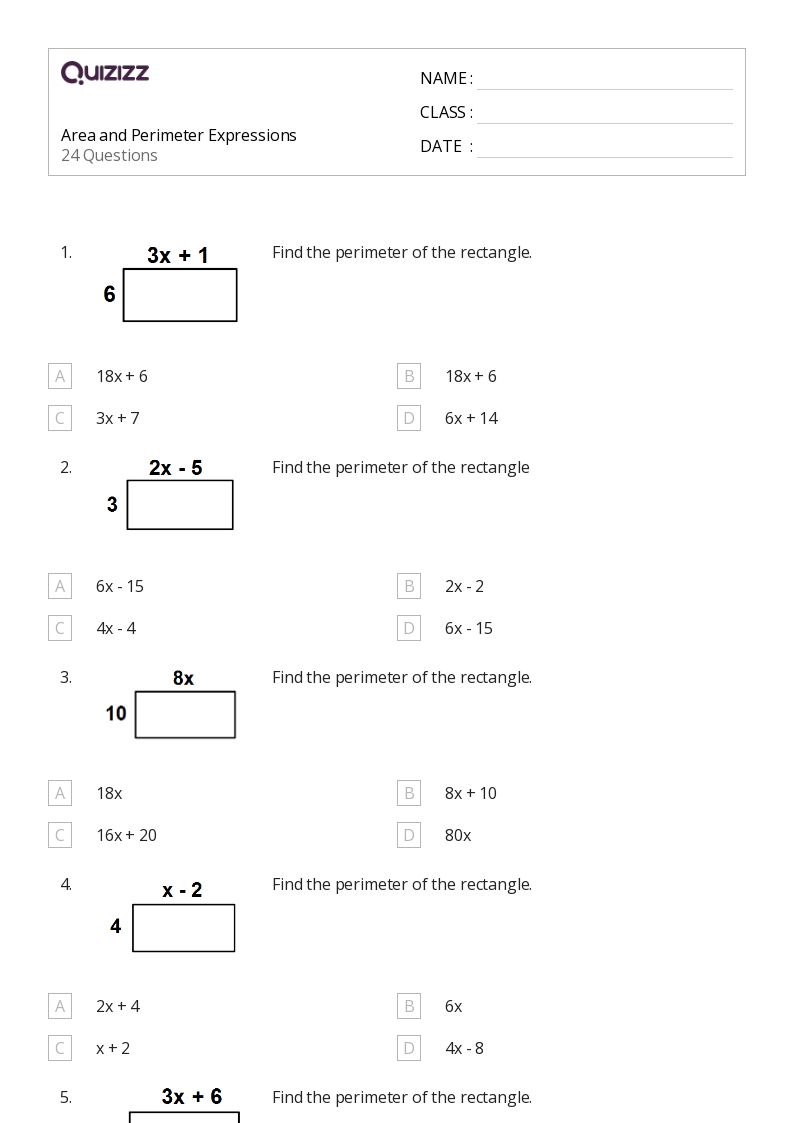 Area and Perimeter Expressions - Printable Area-and-perimeter Worksheets Grade 9 - Quizizz