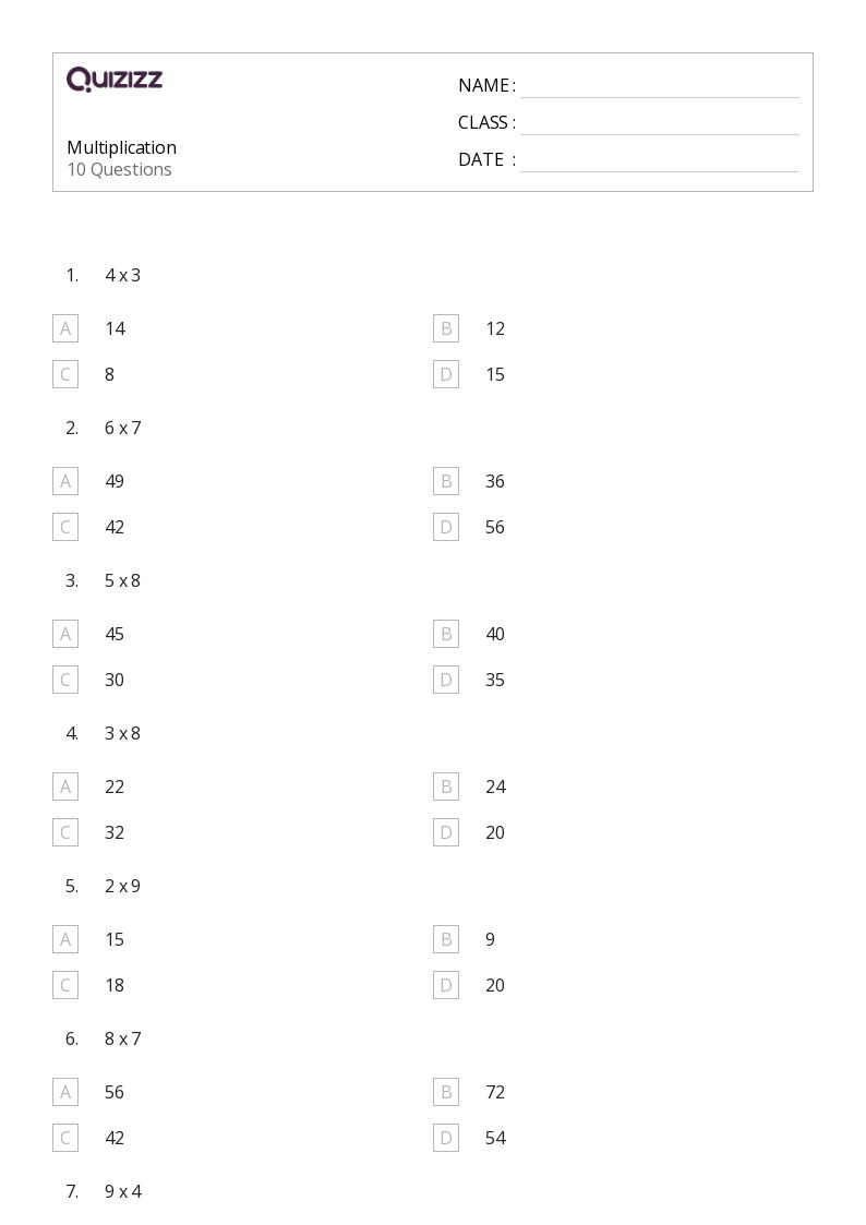 Multiplication - Printable Multiplication Worksheets Grade 8 - Quizizz