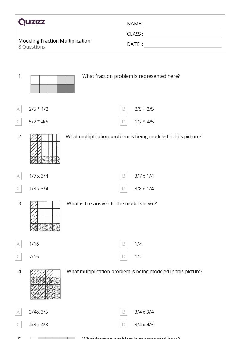 Modeling Fraction Multiplication - Printable Multiplication Worksheets Grade 8 - Quizizz