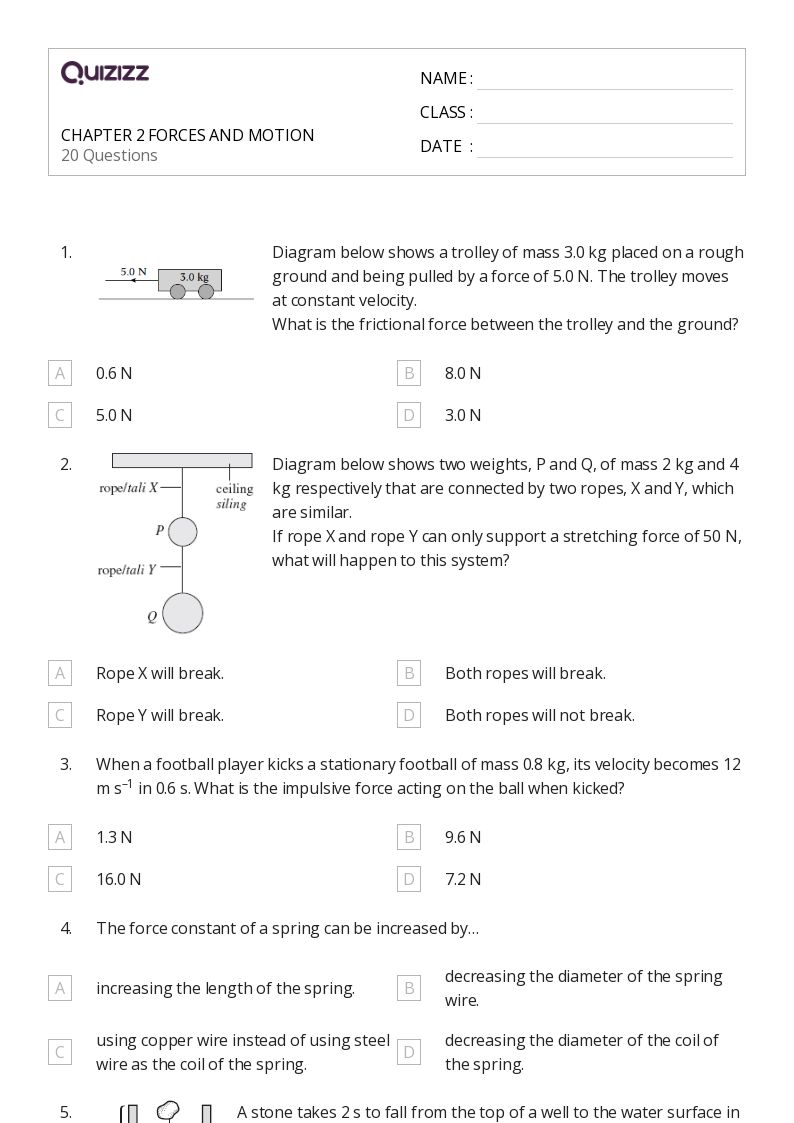 CHAPTER 2 FORCES AND MOTION - Imprimible Forces-and-motion Worksheets - Quizizz