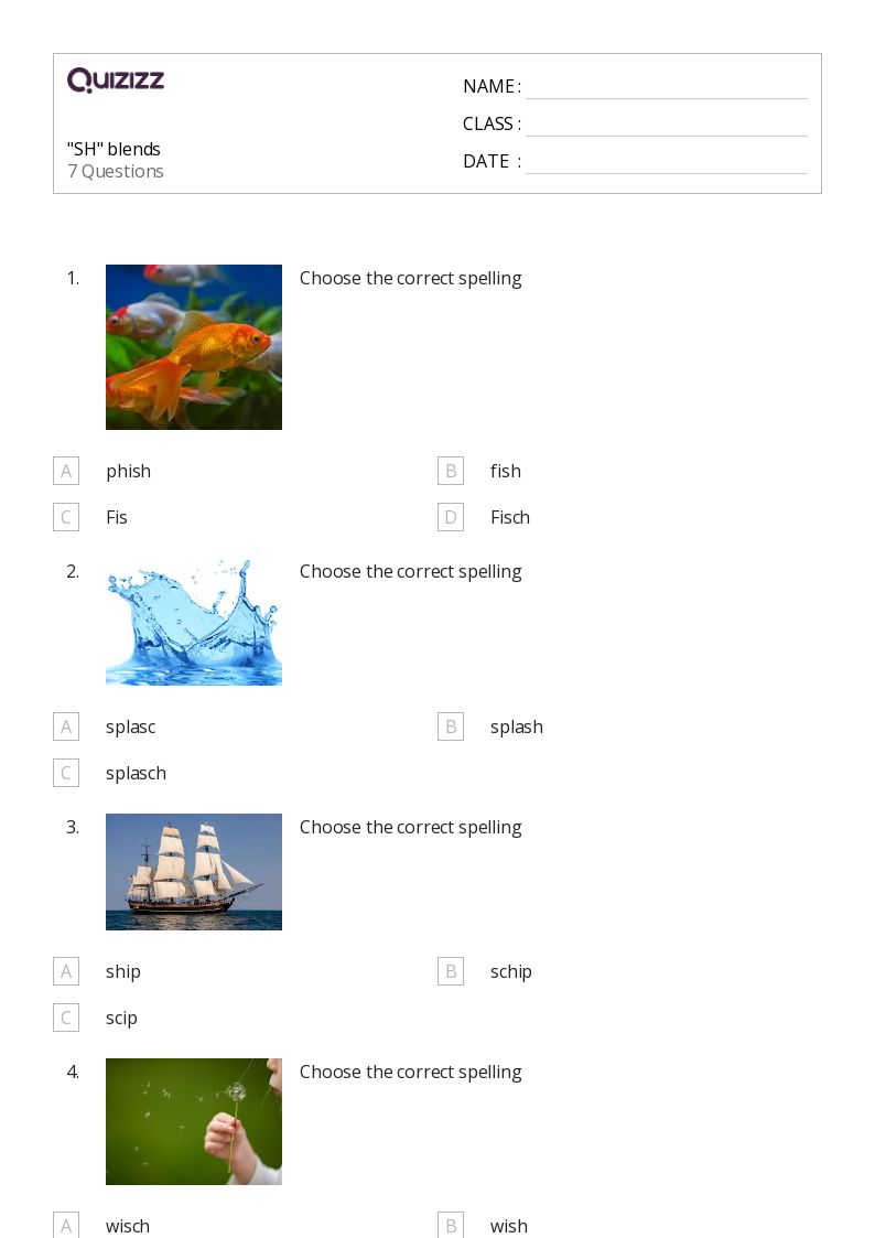 "SH" blends - Printable Blend-charts Worksheets Grade 3 - Quizizz