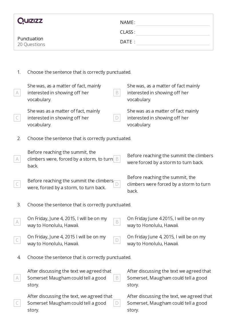 Punctuation - Printable Punctuation Worksheets Grade 7 - Quizizz