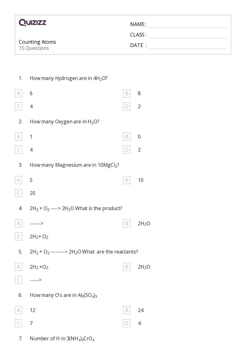 Counting Atoms - Printable Skip-counting Worksheets Grade 8 - Quizizz