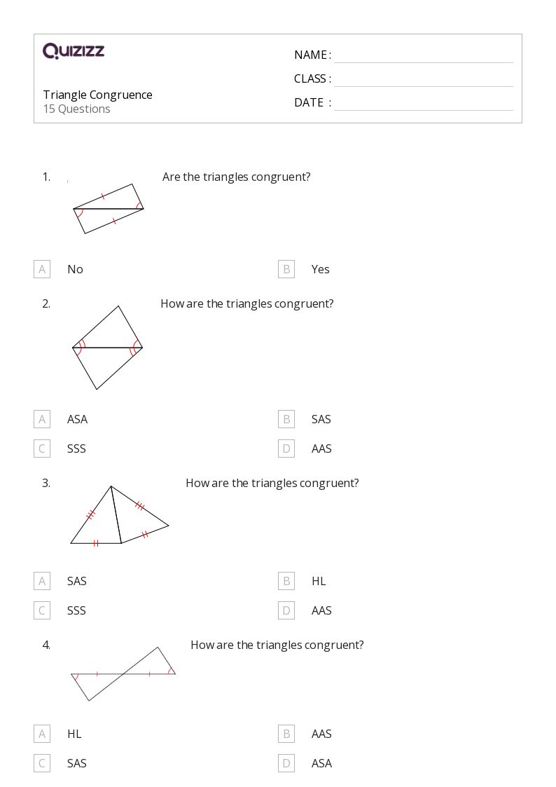 Triangle Congruence - Printable Congruence Worksheets Grade 11 - Quizizz