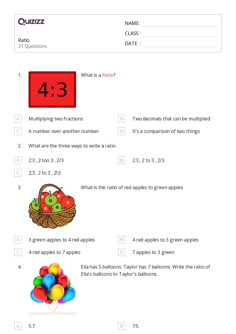 Ratio - Dapat dicetak Persen-rasio-dan-tarif Lembar-kerja Kelas 3 - Quizizz