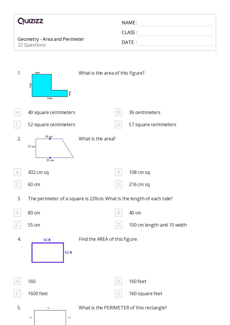 Geometry - Area and Perimeter - Printable Area-and-perimeter Worksheets Grade 9 - Quizizz