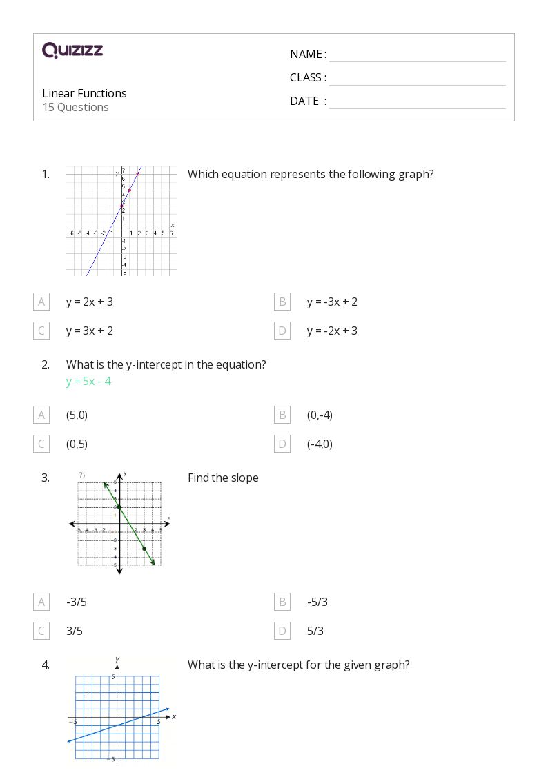 Linear Functions - Printable Linear-functions Worksheets Grade 9 - Quizizz