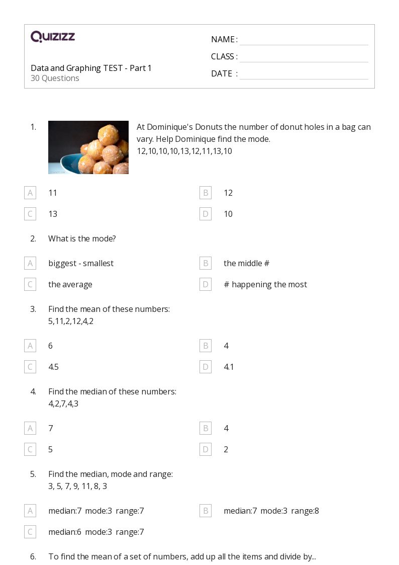 Data and Graphing TEST - Part 1 - Printable Data-and-graphing Worksheets Grade 8 - Quizizz