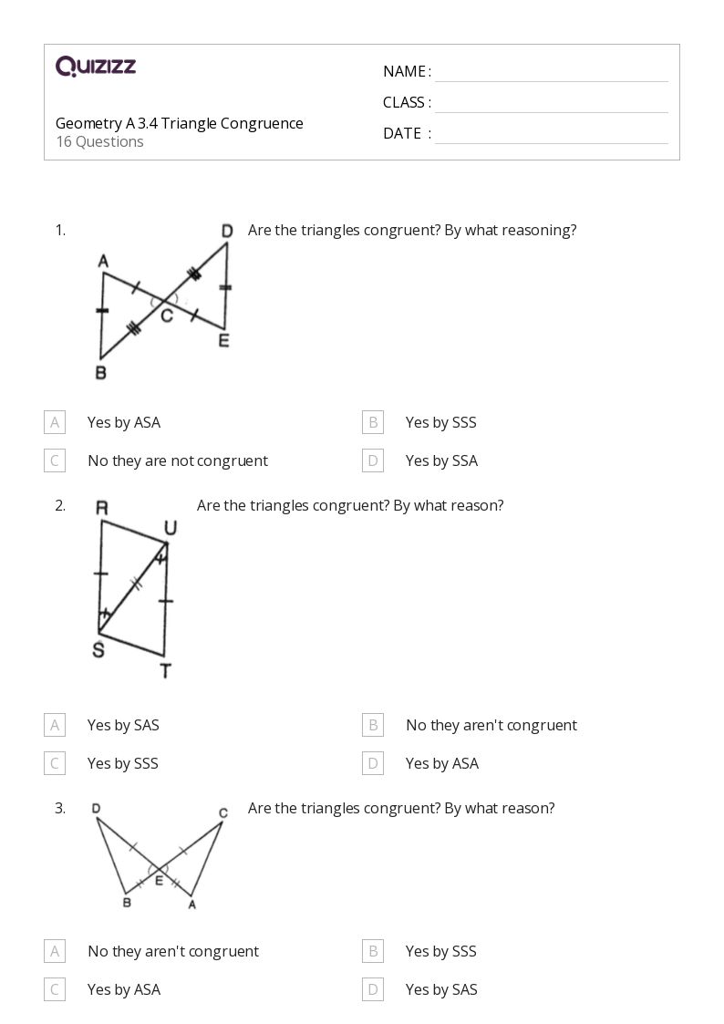 Geometry A 3.4 Triangle Congruence - Printable Congruence Worksheets Grade 11 - Quizizz