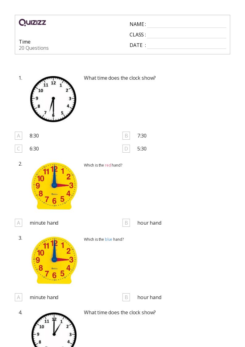 Time - Printable Time Worksheets Class 1 - Quizizz