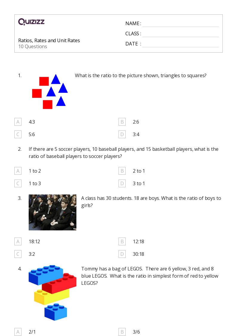 Ratios, Rates and Unit Rates - Printable Percents-ratios-and-rates Worksheets Grade 8 - Quizizz