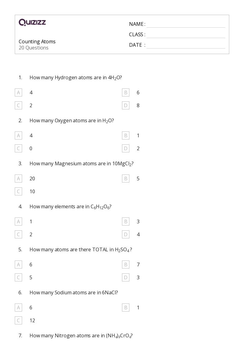 Counting Atoms - Printable Skip-counting Worksheets Grade 8 - Quizizz