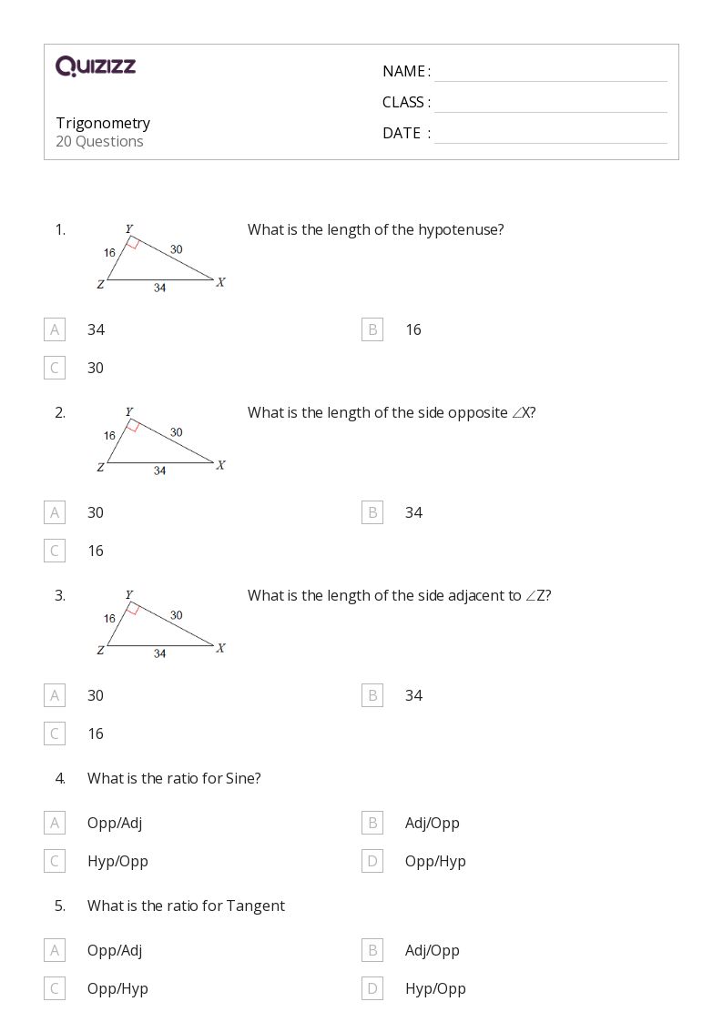 Trigonometry - Printable Trigonometry Worksheets Class 9 - Quizizz