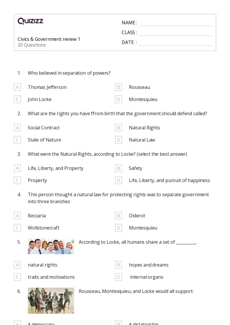 Civics & Government review 1 - Printable Social-studies Worksheets Grade 7 - Quizizz