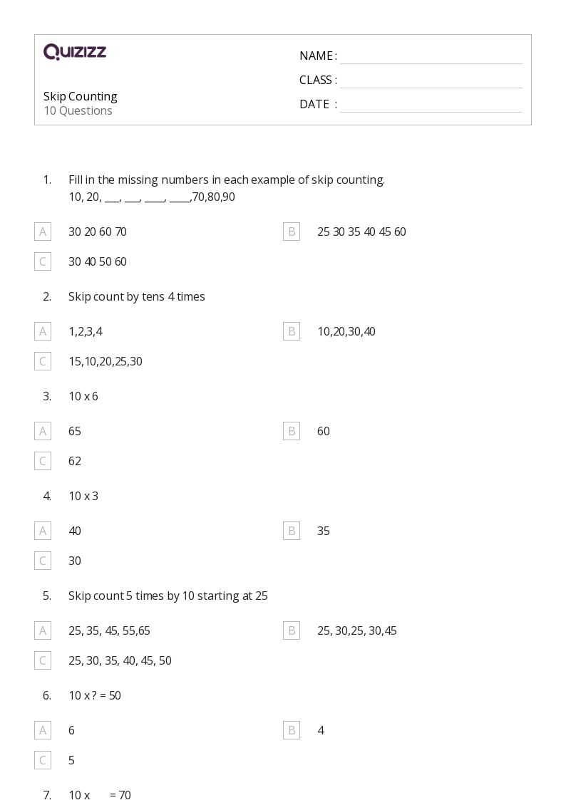 Skip Counting - Printable Skip-counting Worksheets Grade 8 - Quizizz