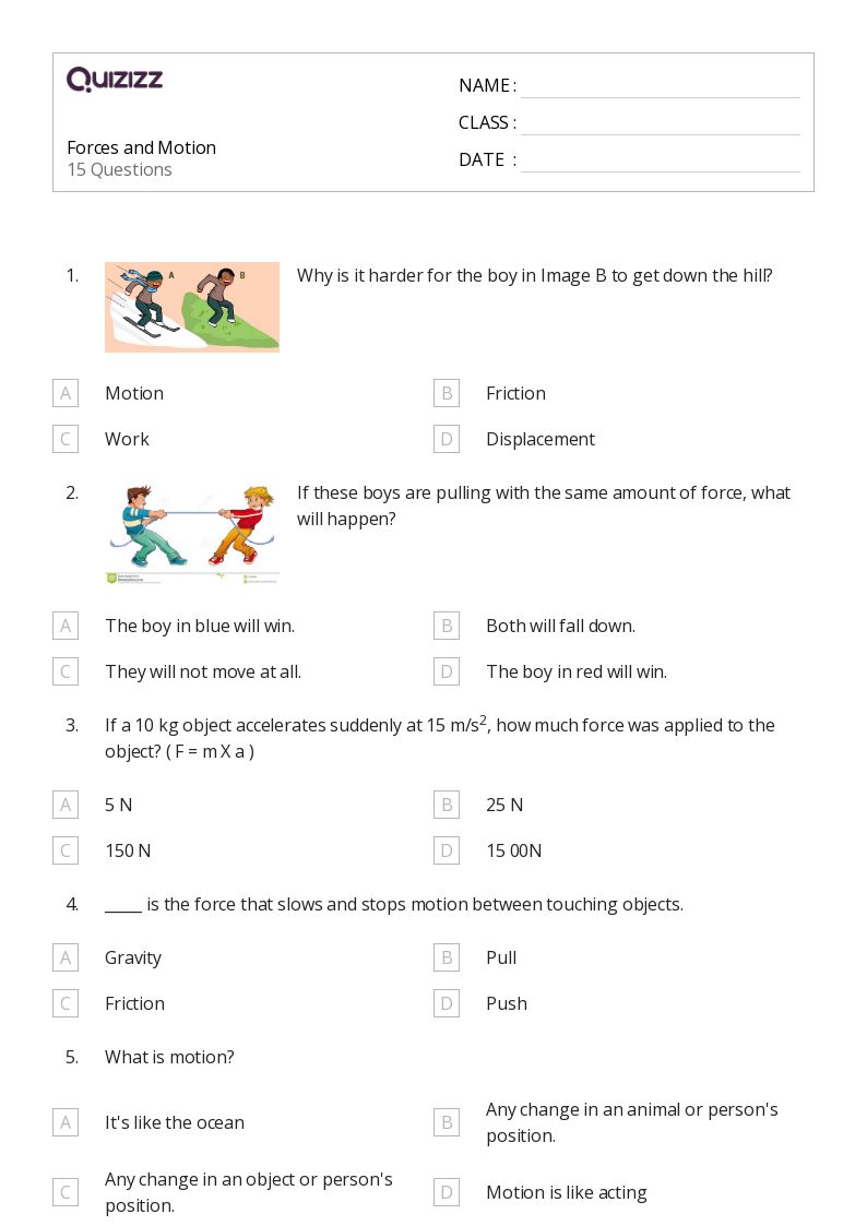 Forces and Motion - Imprimible Forces-and-motion Worksheets - Quizizz