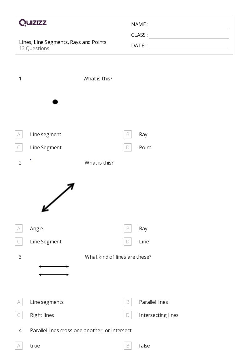 Lines, Line Segments, Rays and Points - Printable Parallel-and-perpendicular-lines Worksheets Grade 5 - Quizizz