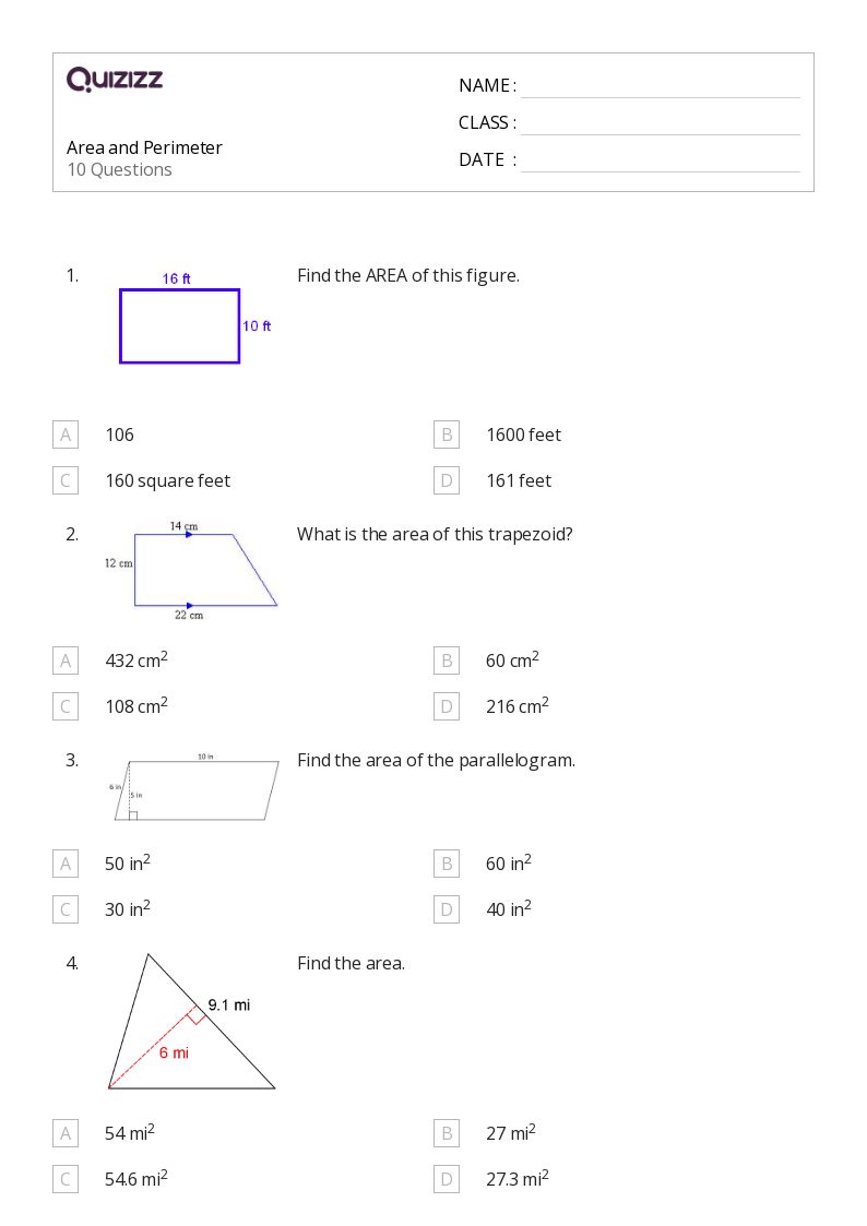 Area and Perimeter - Printable Area-and-perimeter Worksheets Grade 9 - Quizizz