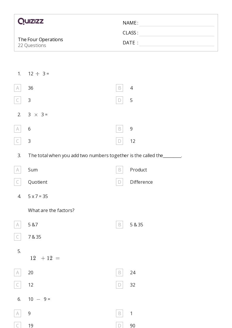 The Four Operations - Printable Skip-counting Worksheets Grade 8 - Quizizz