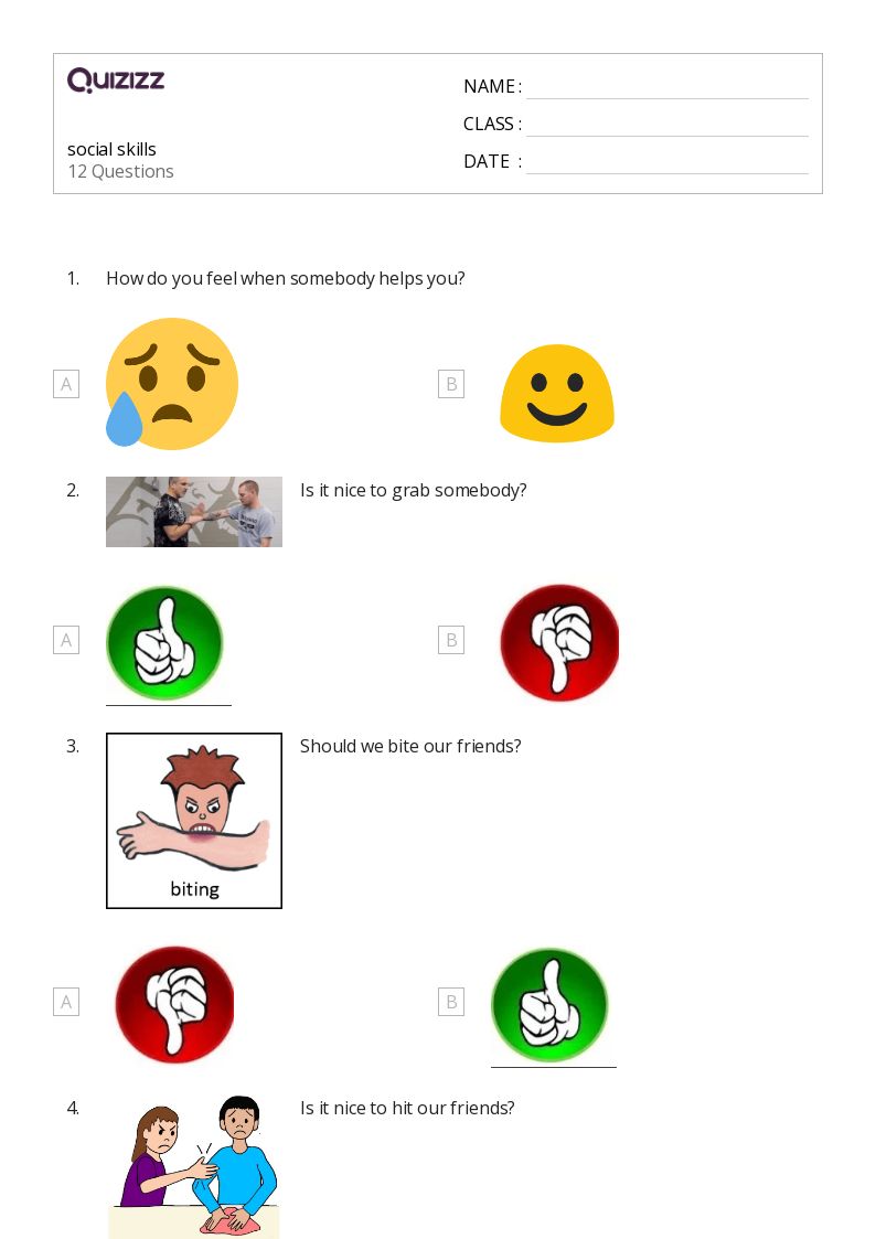 social skills - Printable Class 1 Worksheets - Quizizz