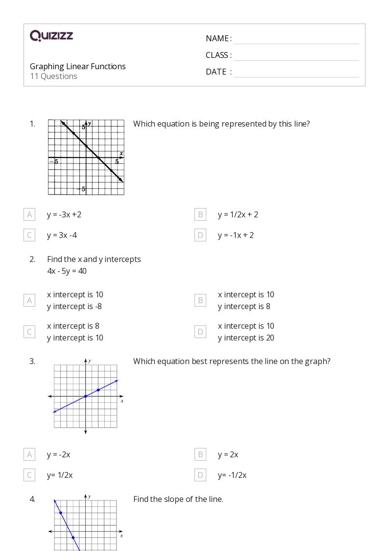 Graphing Linear Functions - Printable Linear-functions Worksheets Grade 9 - Quizizz