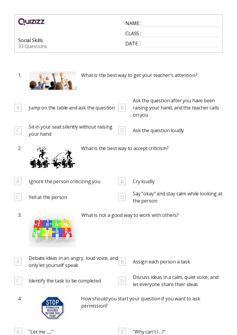 Social Skills - Printable Social-studies Worksheets Grade 7 - Quizizz