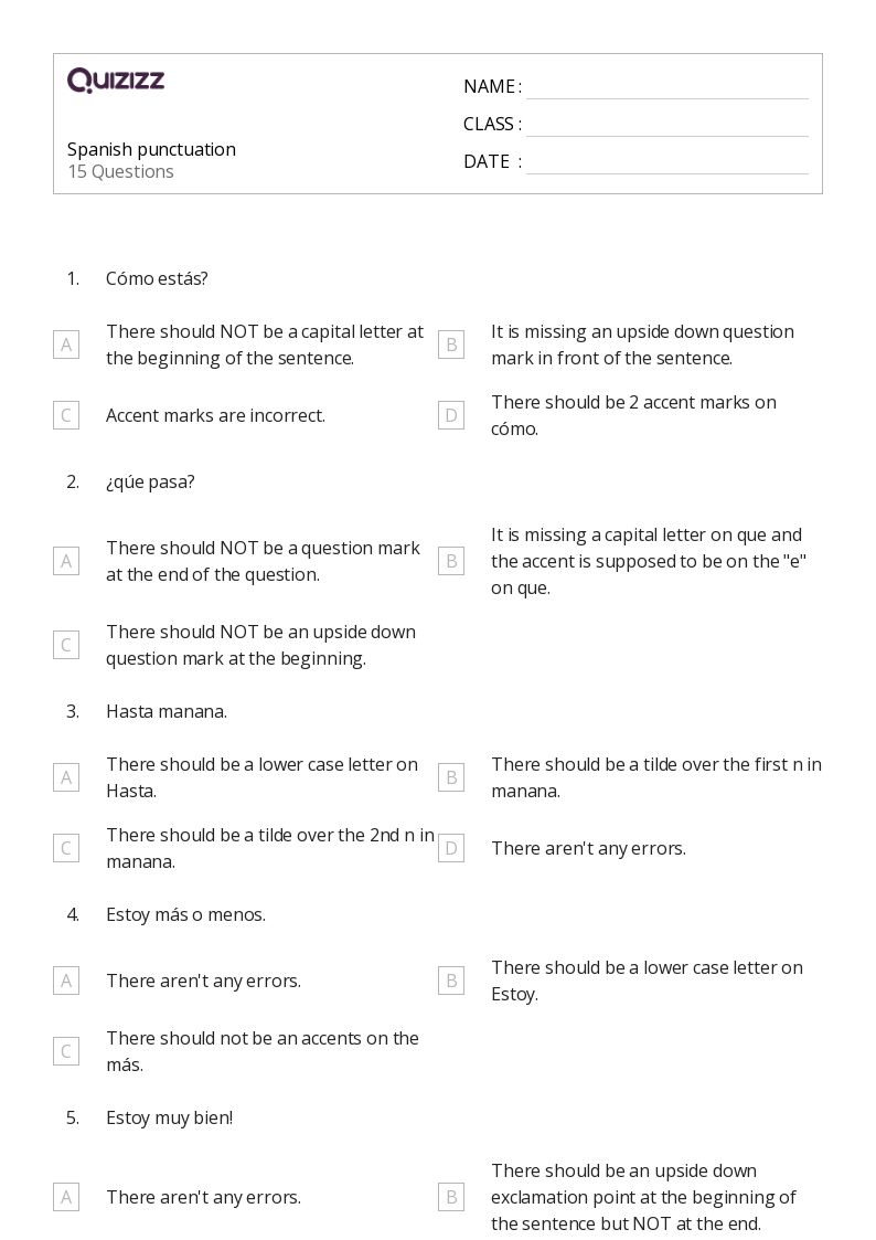 Spanish punctuation - Printable Punctuation Worksheets Grade 7 - Quizizz