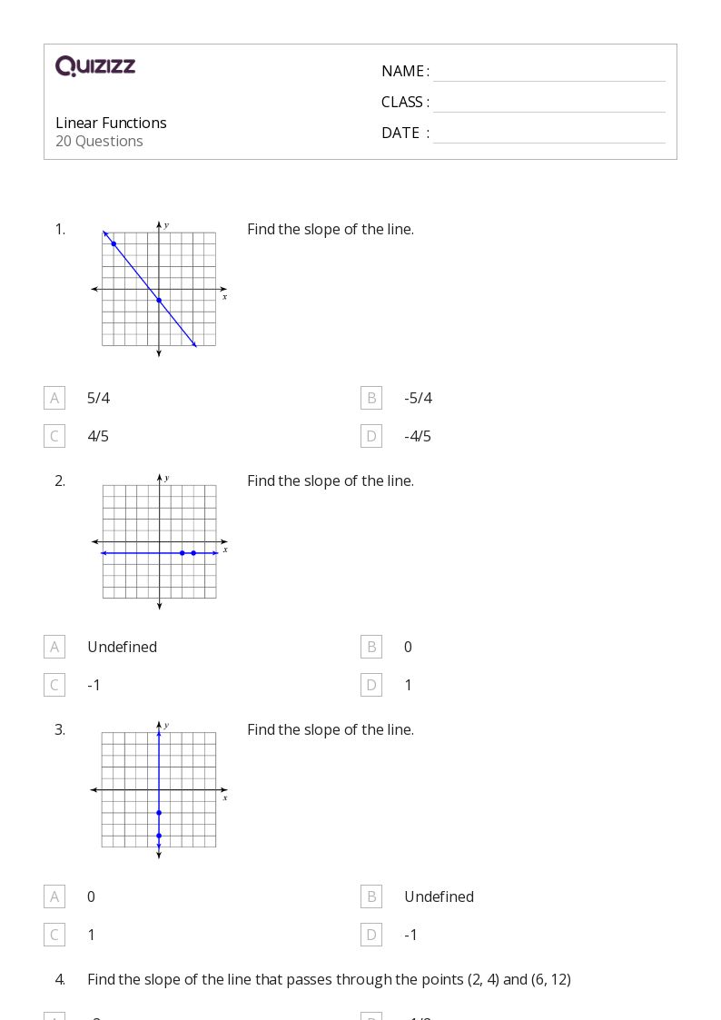 Linear Functions - Printable Linear-functions Worksheets Grade 9 - Quizizz