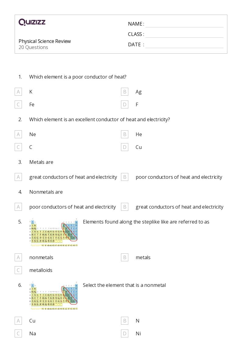 Physical Science Review - Printable Science Worksheets Year 8 - Quizizz