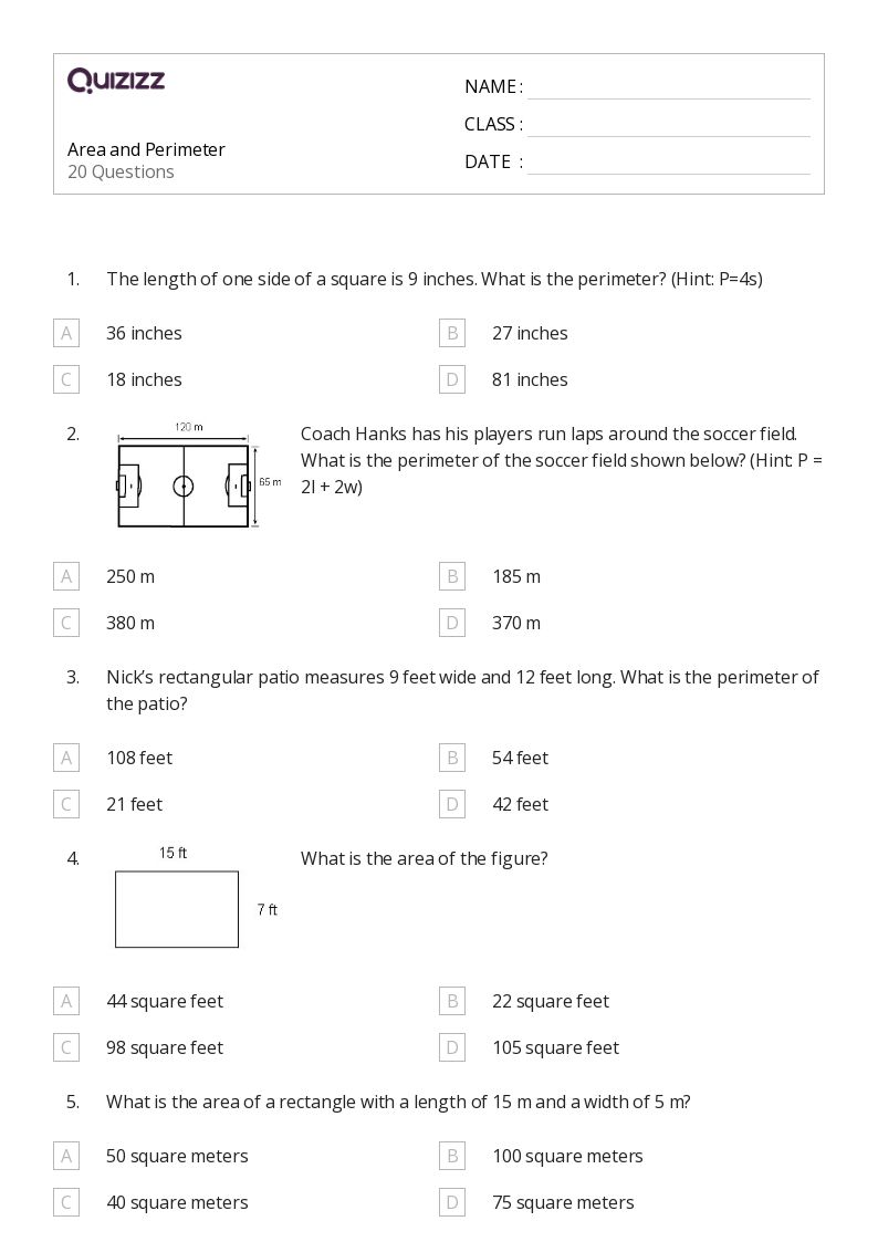 Area and Perimeter - Printable Area-and-perimeter Worksheets Grade 9 - Quizizz