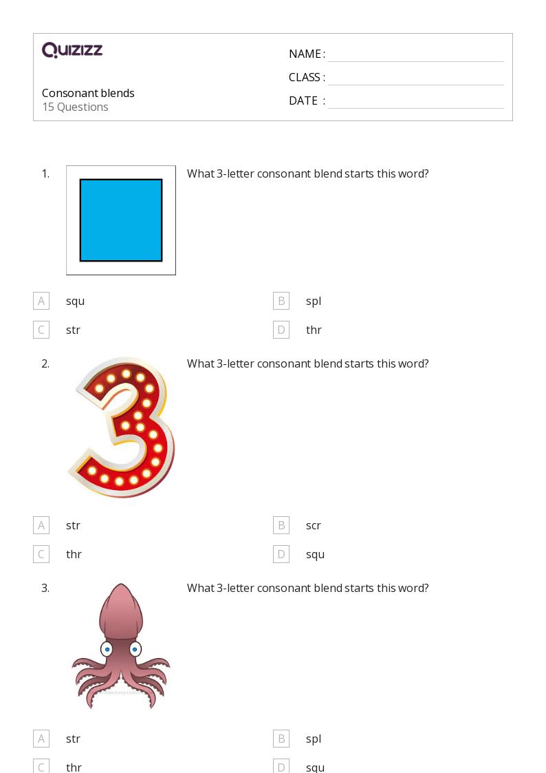 Consonant blends - Printable Blend-charts Worksheets Grade 3 - Quizizz