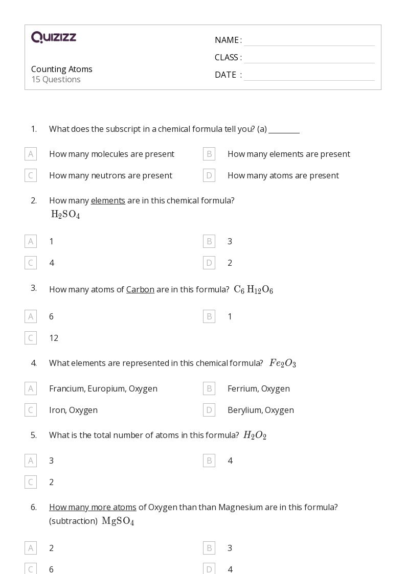 Counting Atoms - Printable Skip-counting Worksheets Grade 8 - Quizizz