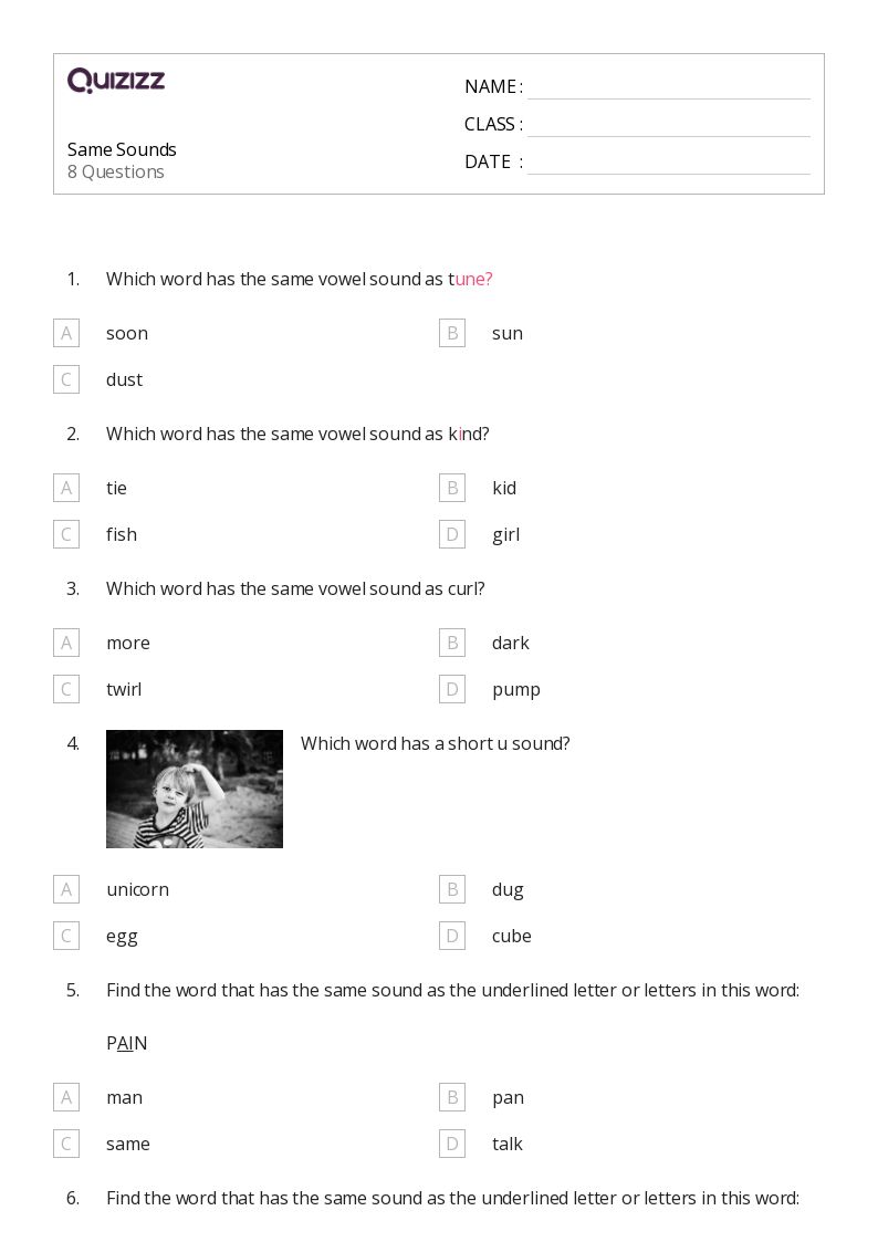 Same Sounds - Printable Letter-sounds Worksheets Grade 3 - Quizizz