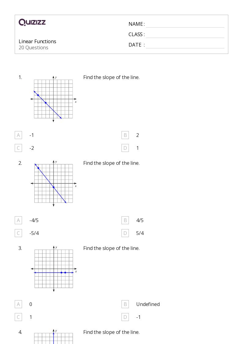 Linear Functions - Printable Linear-functions Worksheets Grade 9 - Quizizz