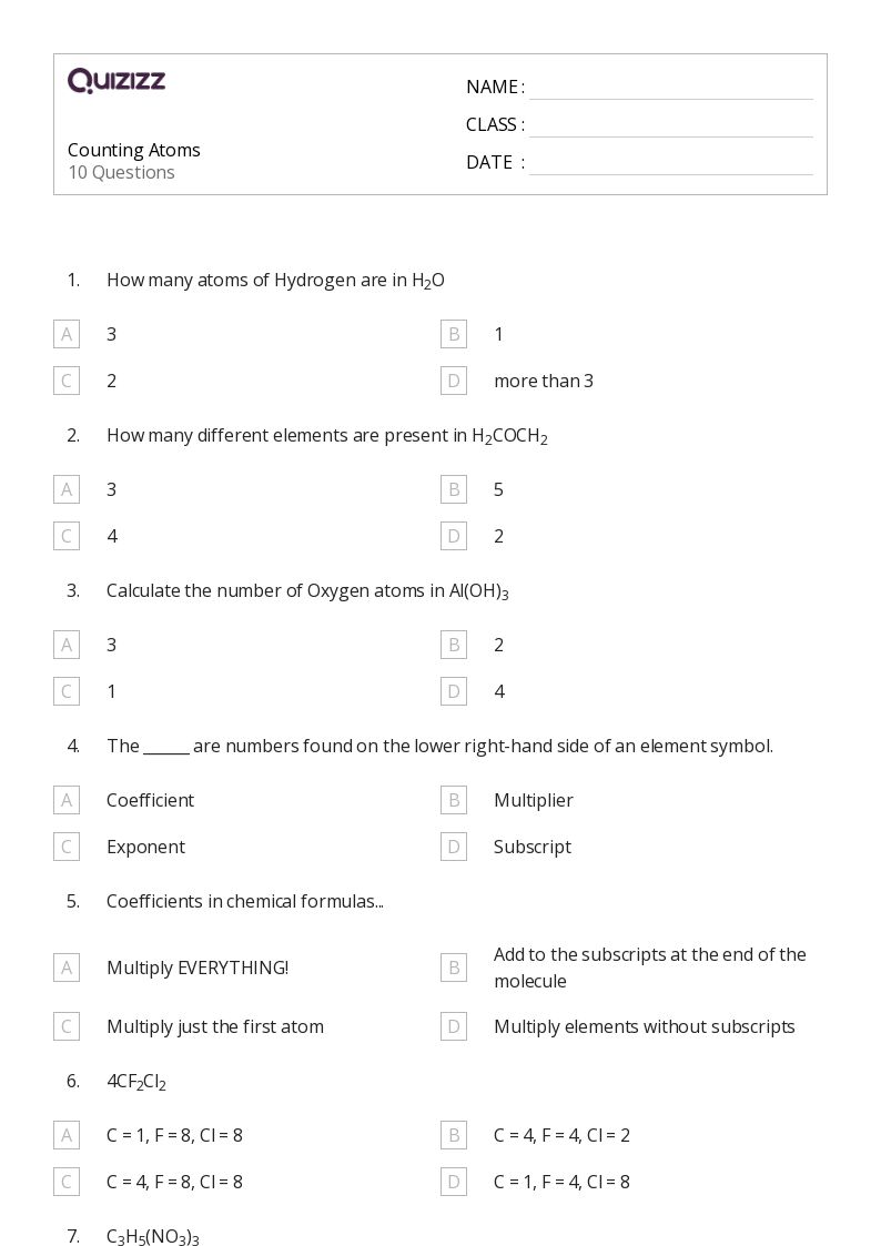 Counting Atoms - Printable Skip-counting Worksheets Grade 8 - Quizizz