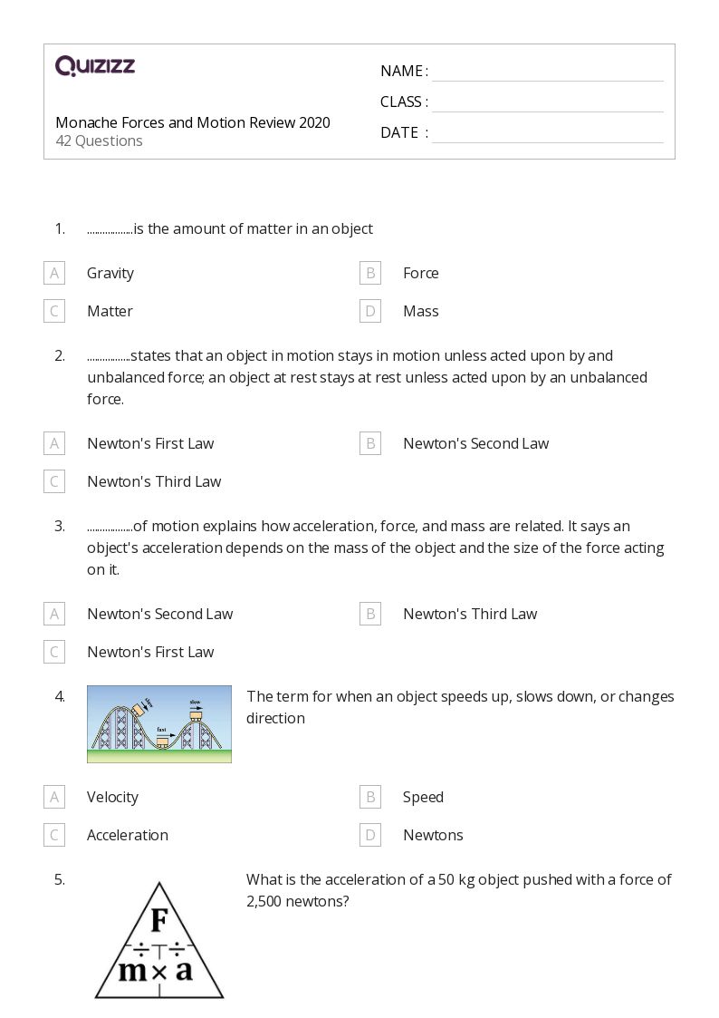 Monache Forces and Motion Review 2020 - Imprimible Forces-and-motion Worksheets - Quizizz