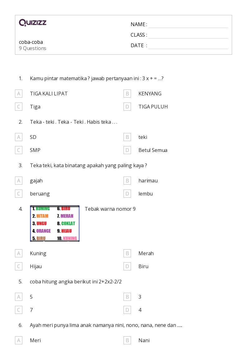 coba-coba - Dapat dicetak Teka-teki-matematika Lembar-kerja - Quizizz