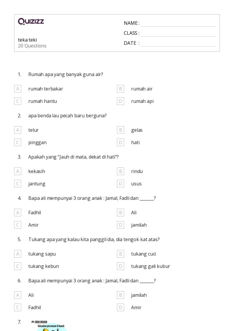 teka teki - Dapat dicetak Teka-teki-matematika Lembar-kerja - Quizizz