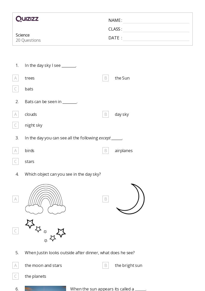 Science - Printable Class 1 Worksheets - Quizizz