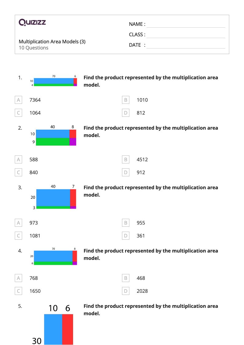 Multiplication Area Models (3) - Printable Multiplication Worksheets Grade 8 - Quizizz