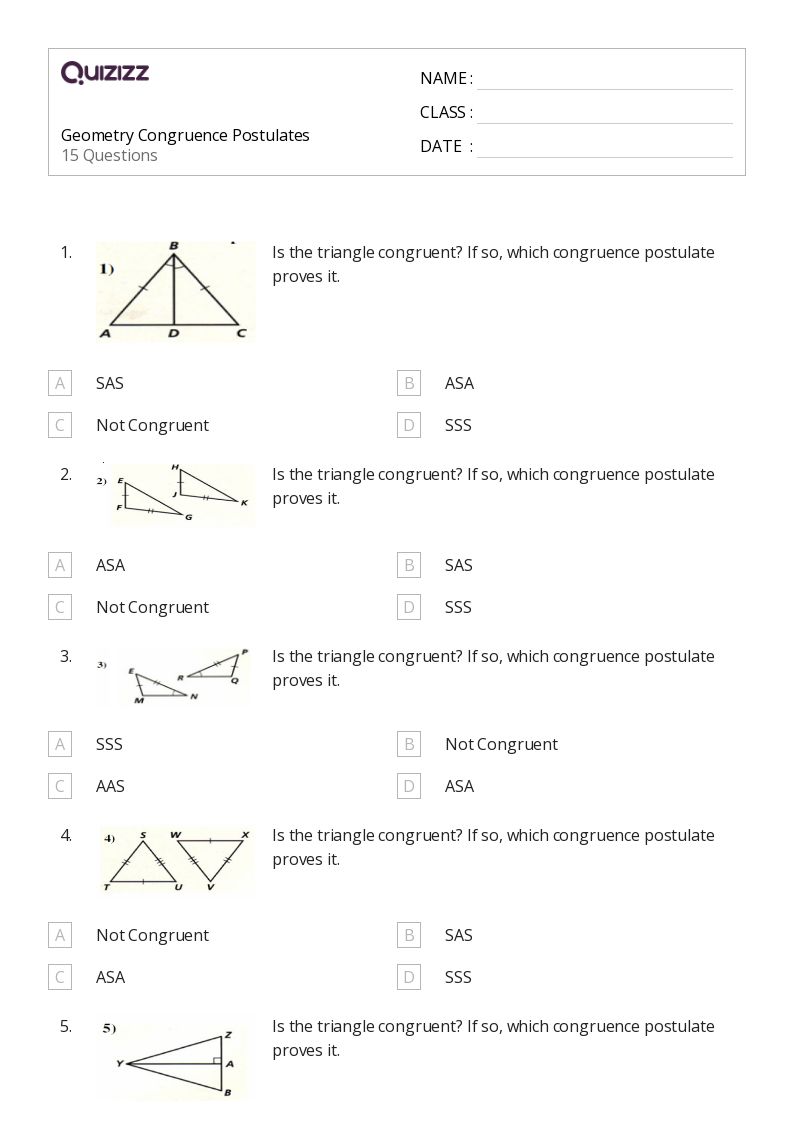 Geometry Congruence Postulates - Printable Congruence Worksheets Grade 11 - Quizizz