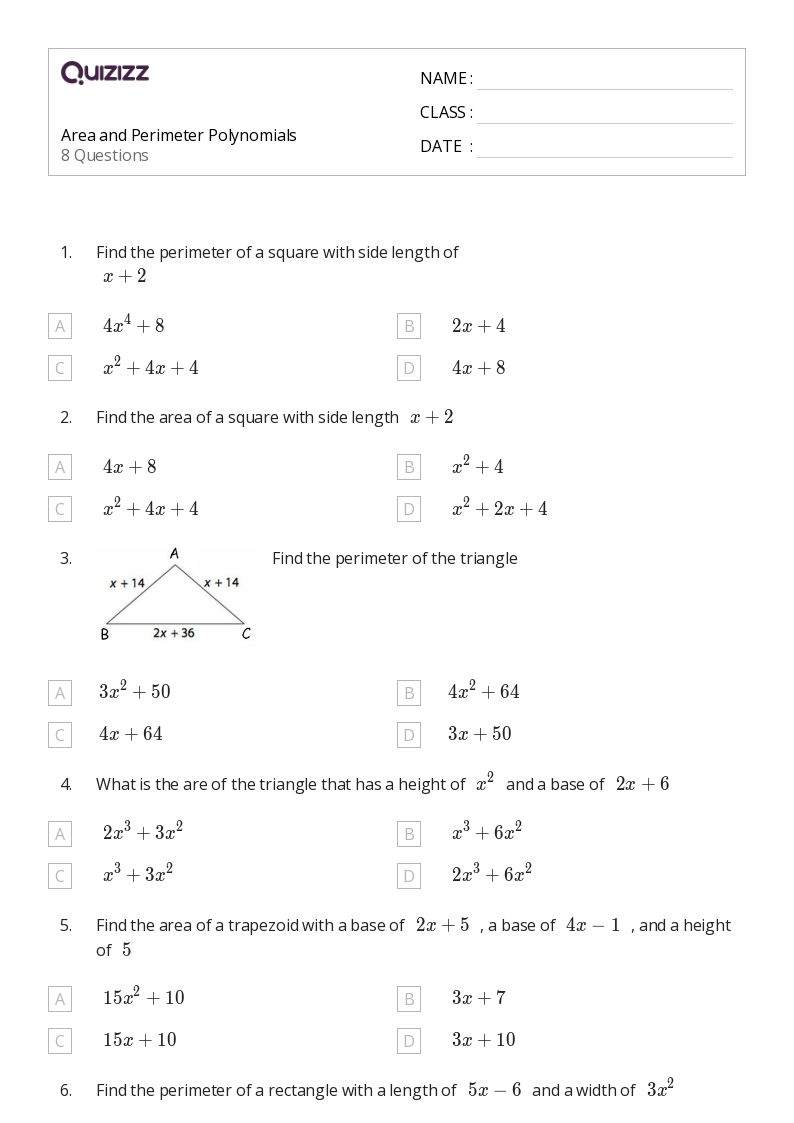 Area and Perimeter Polynomials - Printable Area-and-perimeter Worksheets Grade 9 - Quizizz