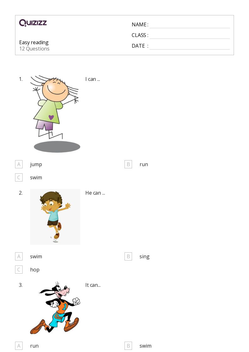 Easy reading - Printable Class 1 Worksheets - Quizizz