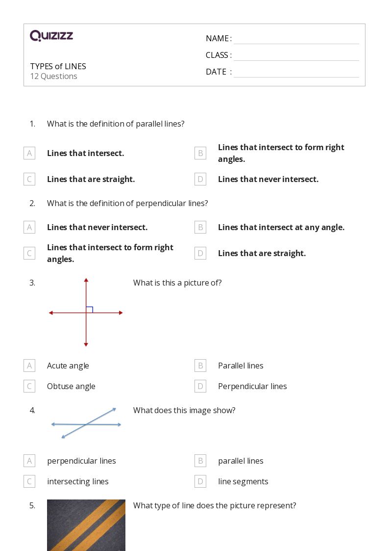 TYPES of LINES - Printable Parallel-and-perpendicular-lines Worksheets Grade 5 - Quizizz