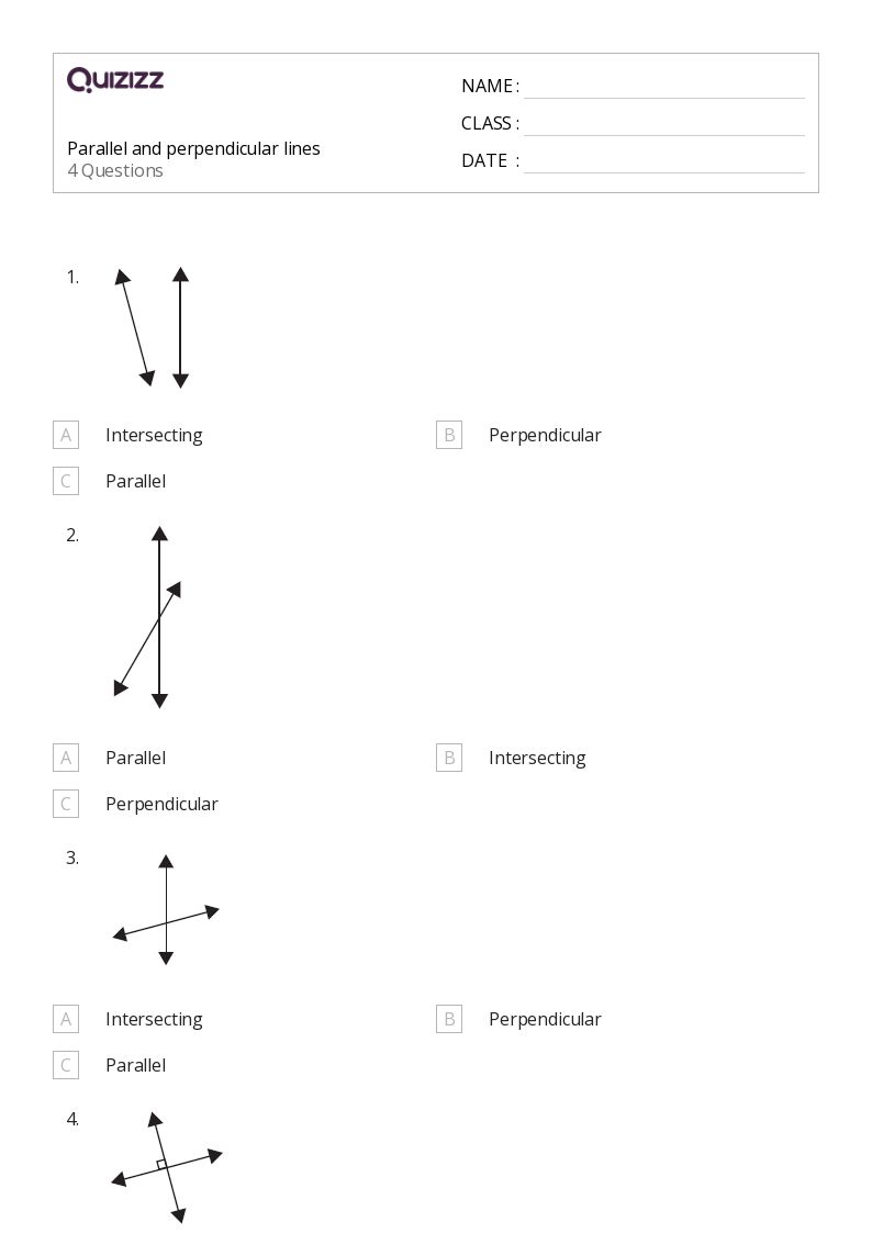 Parallel and perpendicular lines - Printable Parallel-and-perpendicular-lines Worksheets Grade 5 - Quizizz