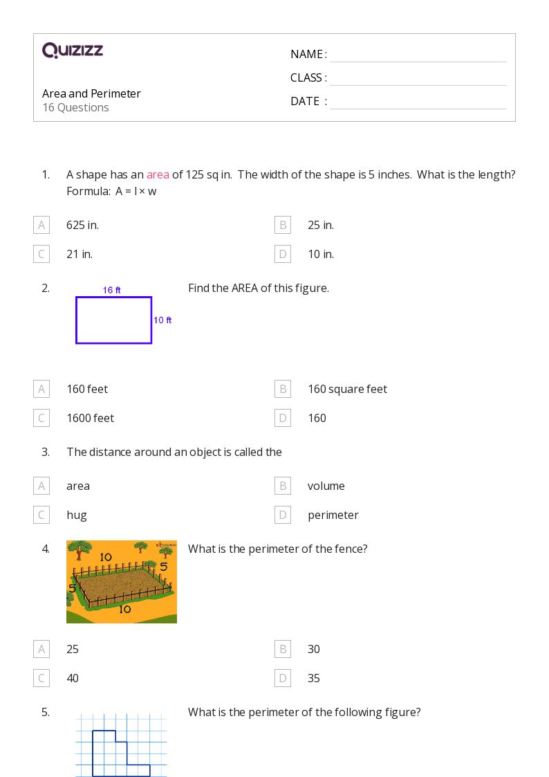 Area and Perimeter - Printable Area-and-perimeter Worksheets Grade 9 - Quizizz